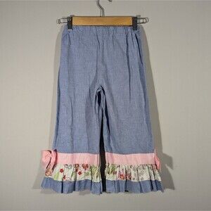 Lolly Woolly Doodle Cotton Chambray Ruffle Bow Palazzo Girl Pants Size‎ 8